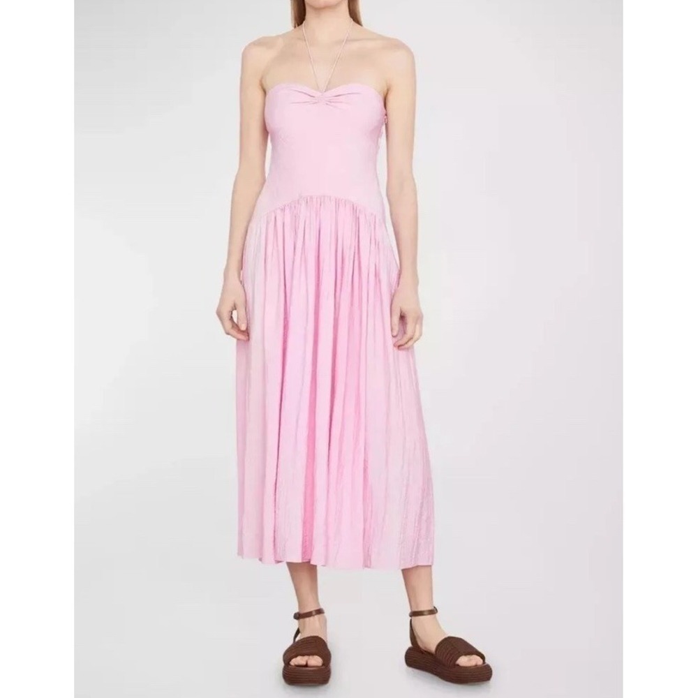 VINCE $445 Ruched Sweetheart Halter Ties Midi Dress Pockets‎ Women's Size Large